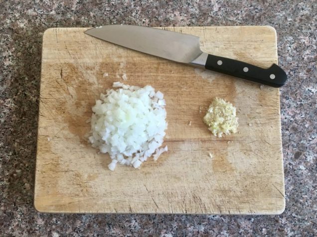 Photo of beautifully minced onions and garlic.