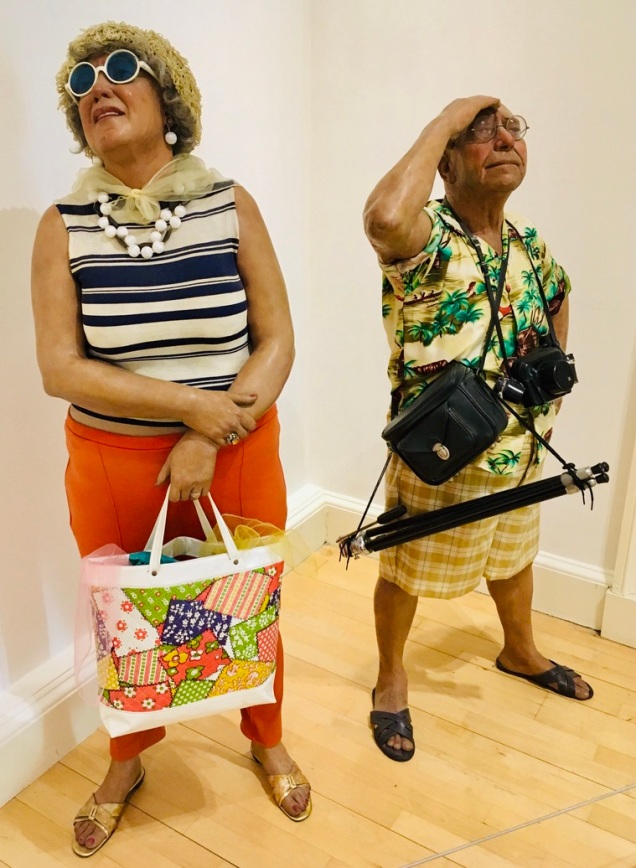 Tourists 1970, by Duane Hanson 1925-1996, constructed of polyester resin, fiberglass, and mixed media. 