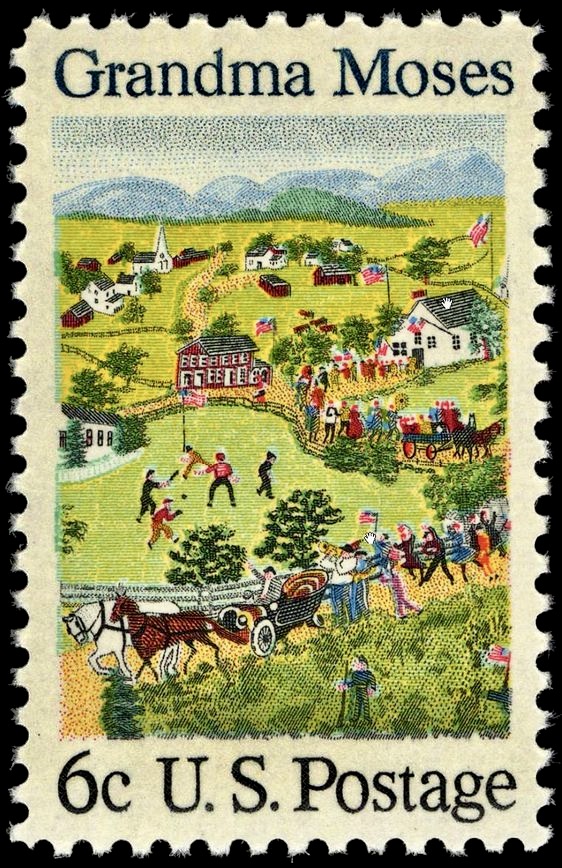 U.S. postage stamp with art by Grandma Moses.